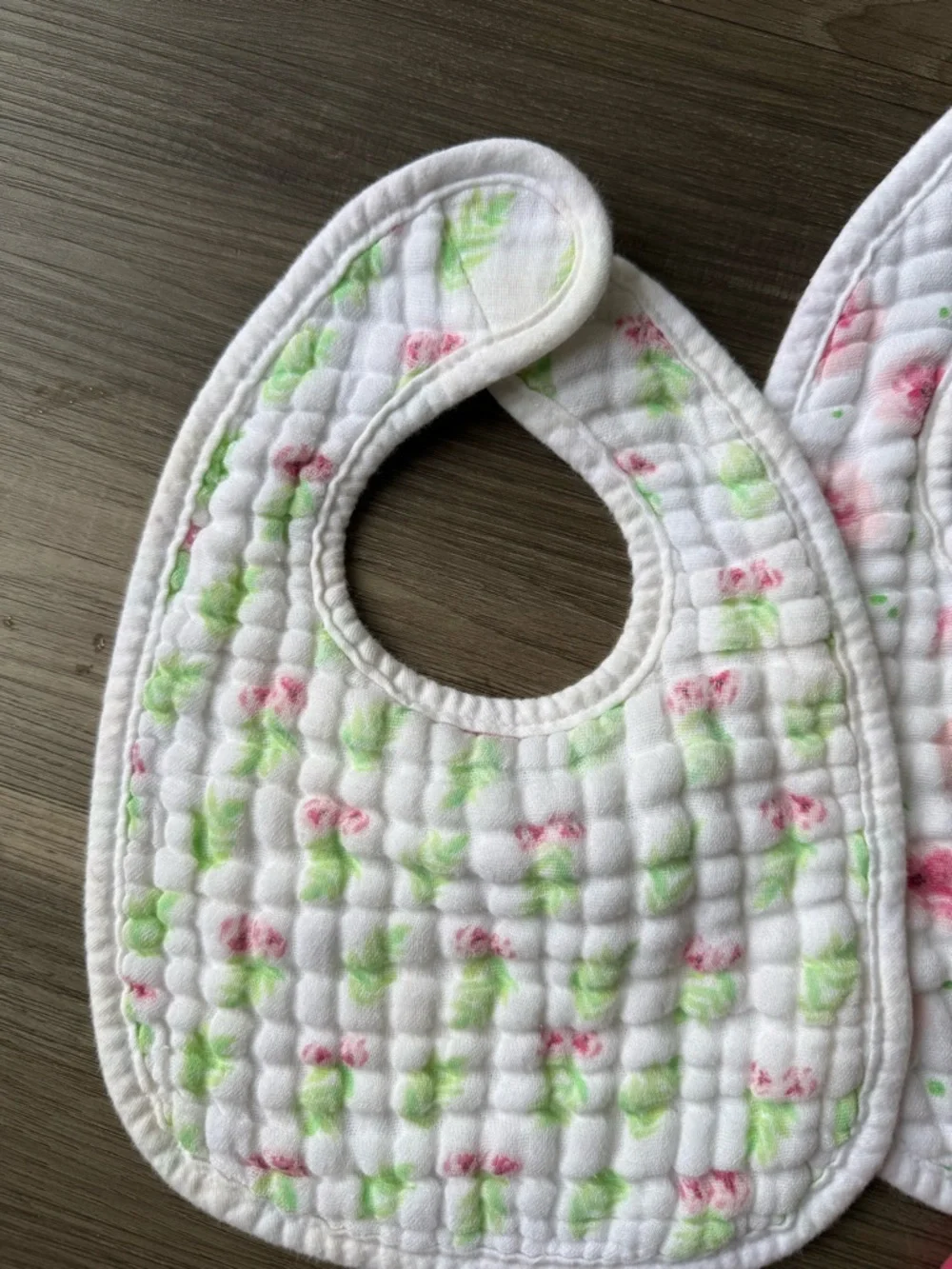 Baby Girl Quilted Bib Set with Pink and Floral Prints and 4 baby headbands